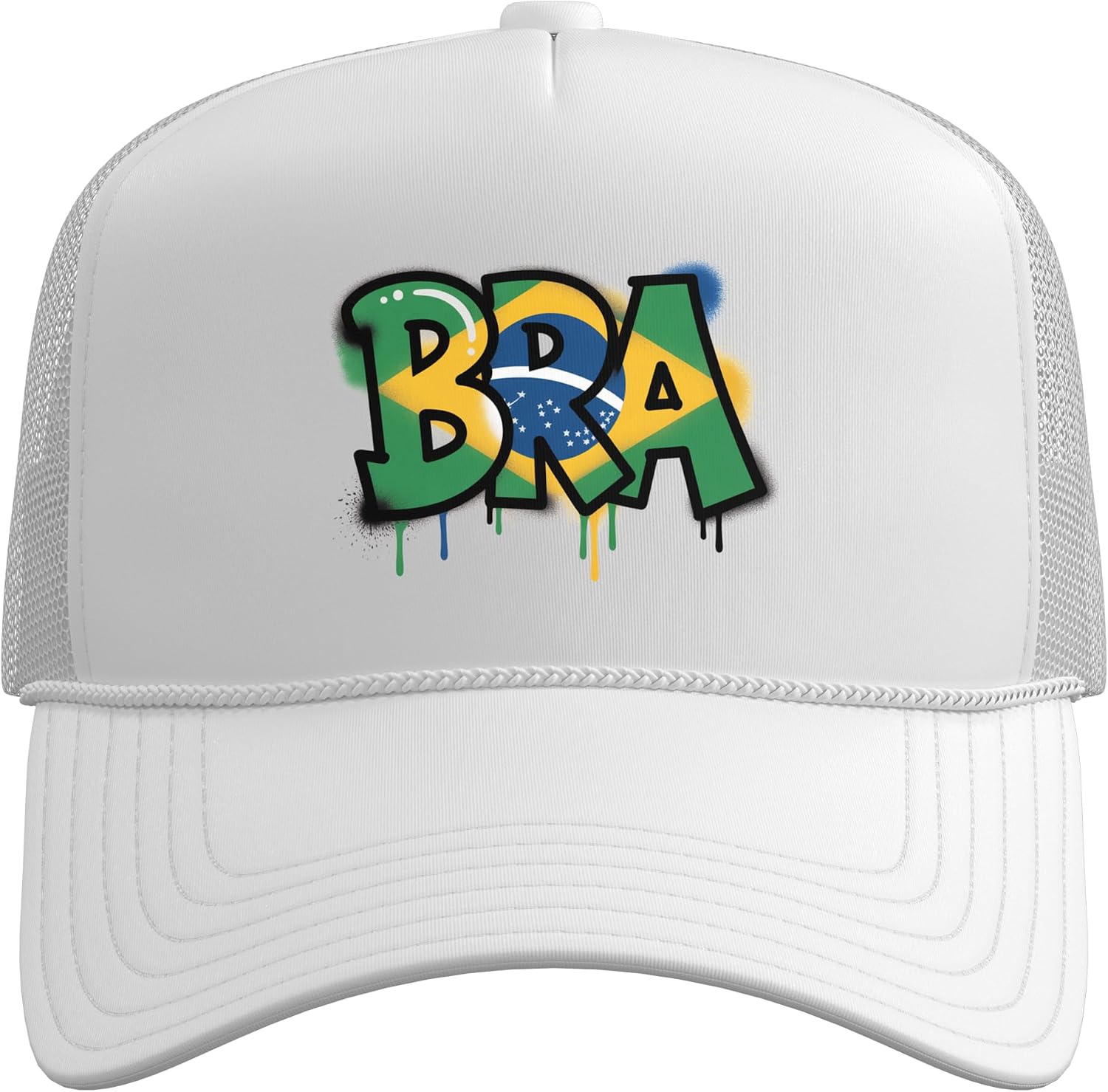 Brazil Flag Brasil Brazilian Pride Street Art Trucker Hat with Adjustable Mesh Back