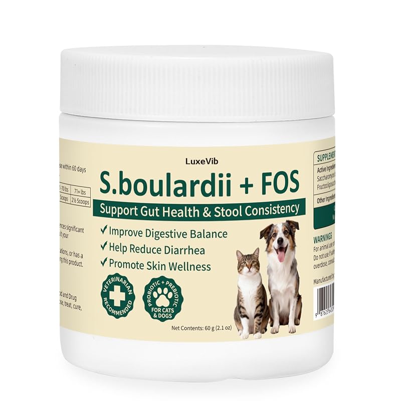 Suplemento probiótico em pó para cães e gatos com Saccharomyces boulardii + FOS LuxeVib, 79 g