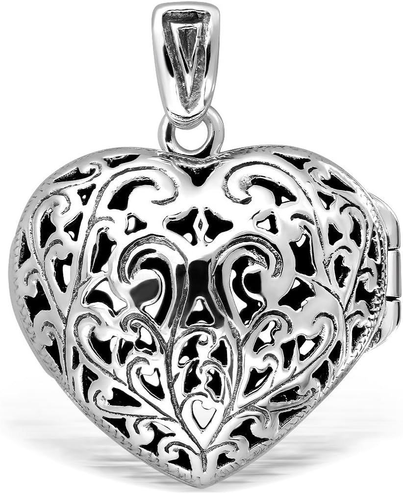 WithLoveSilver Sterling Silver 925 Vintage Style Cut Out Heart Love Locket Pendant