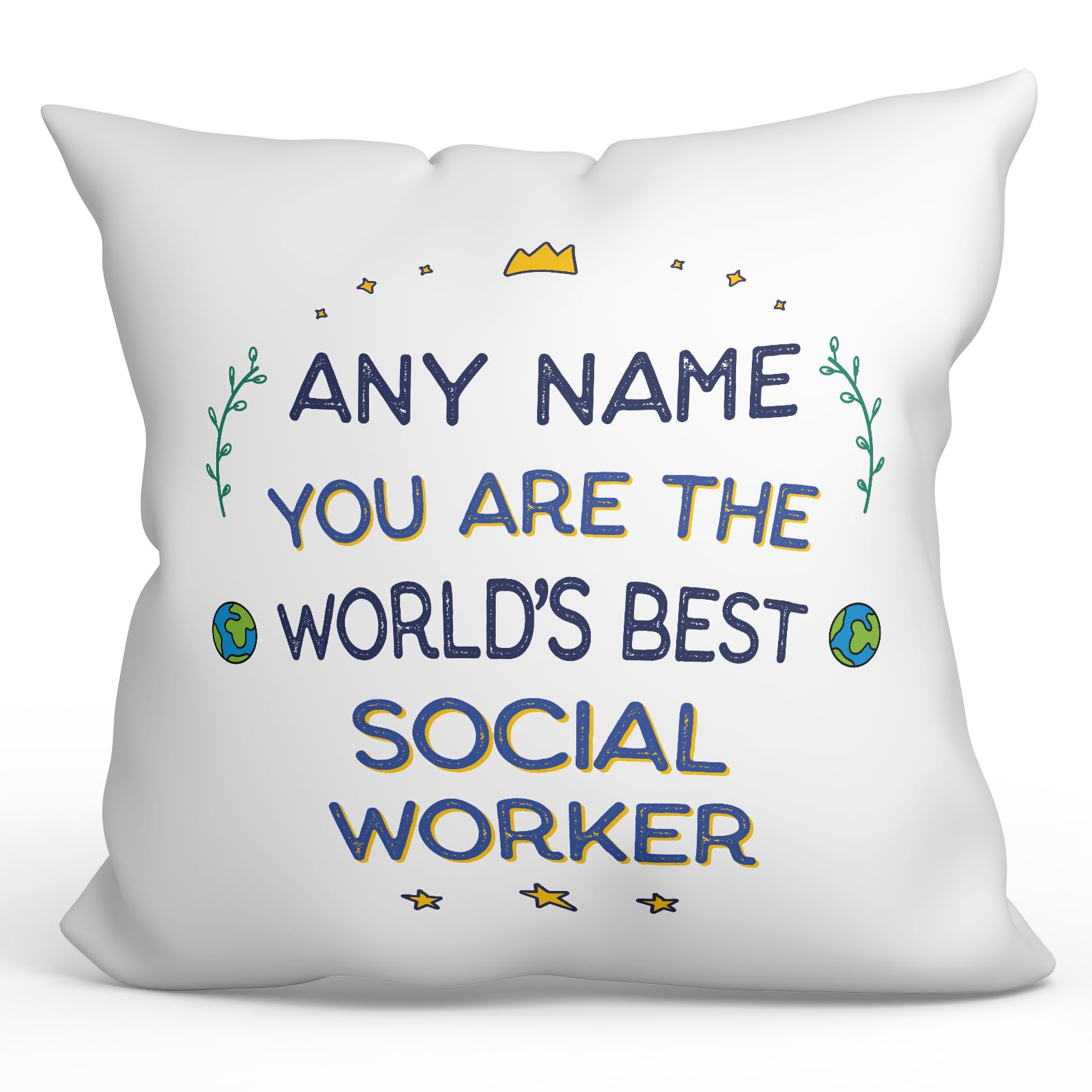 MUGFFINS Personalised Cushion for SOCIAL WORKER Padding included - in English - World's Best - Funny custom gift - Pillow: cover and filling 15.7x15.7 inches โ image 1
