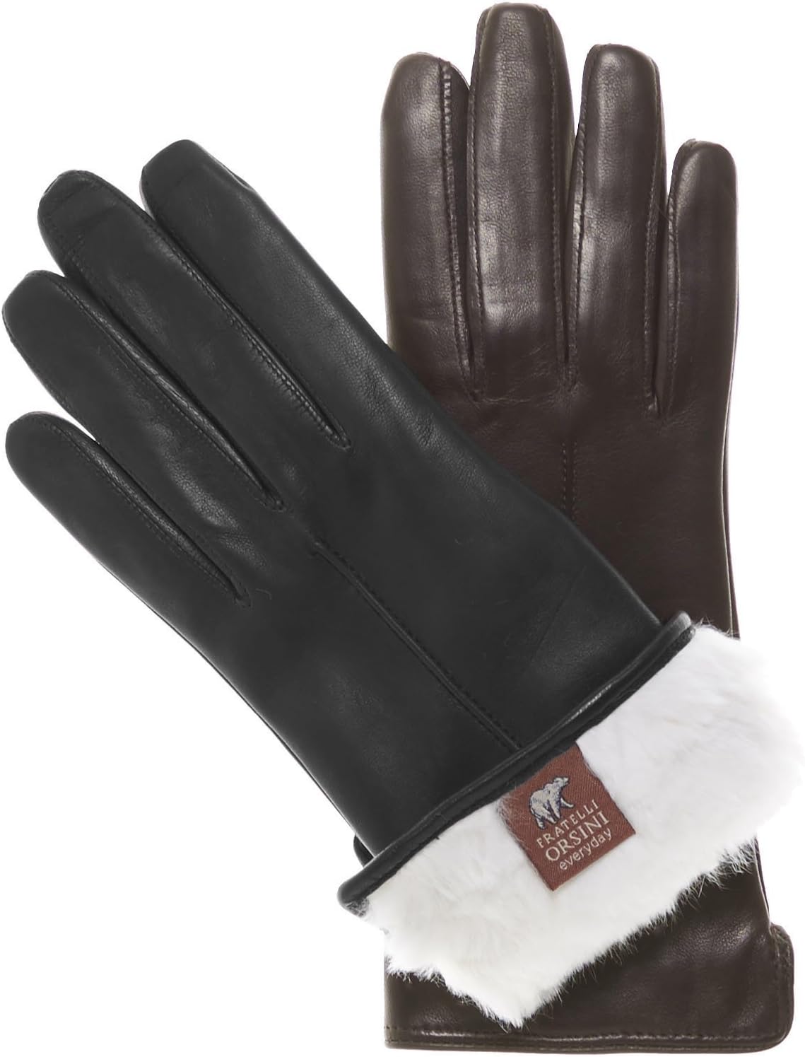 Fratelli Orsini Winter Gloves Francesca Black for Women - Lambskin Leather Gloves with white fur lining - color Black