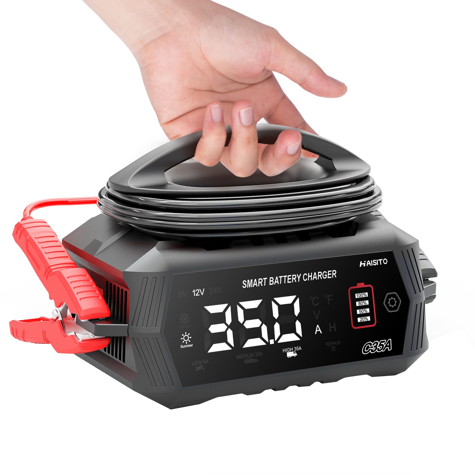 35 Amp Battery Charger, 6V/12V/24V Smart trickle Charger,car Battery Charger,Lithium, Lifepo4, Lead Acid (AGM/Gel/SLA...) Battery maintainer, desulfurizer, for:car, Boat, Motorcycle,Lawn mowers..