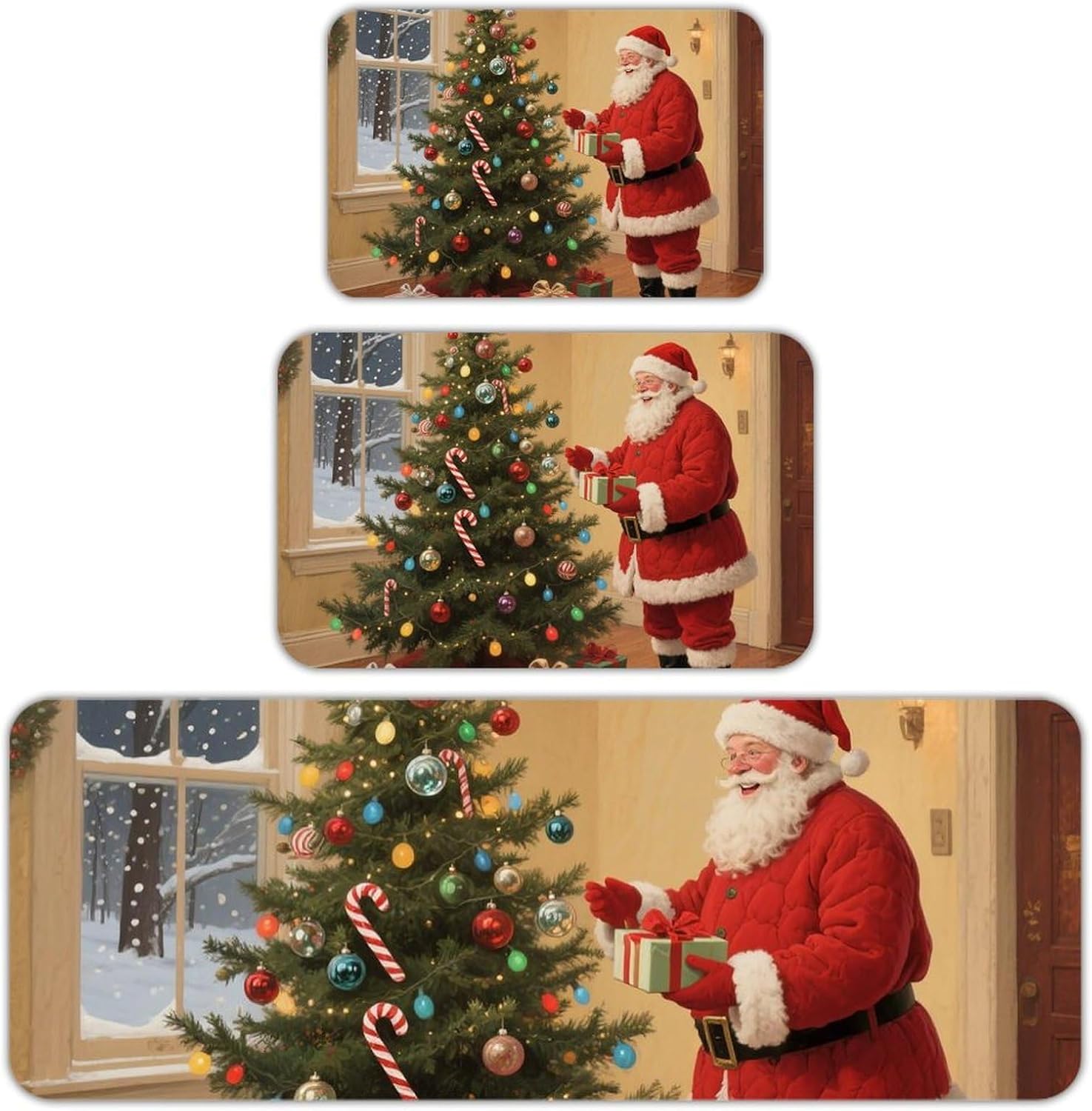 Retro Christmas Kitchen Mats for Floor 3 Pcs Kitchen Rugs