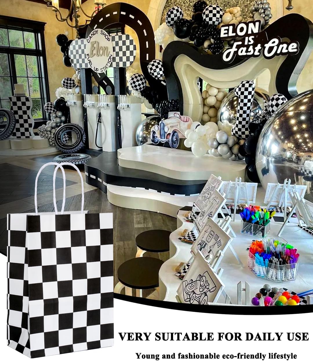 ADIDO EVA 12 Pcs Checkered Party Favor Bags Checkered Bags (6.2x3.1x8.6 In)