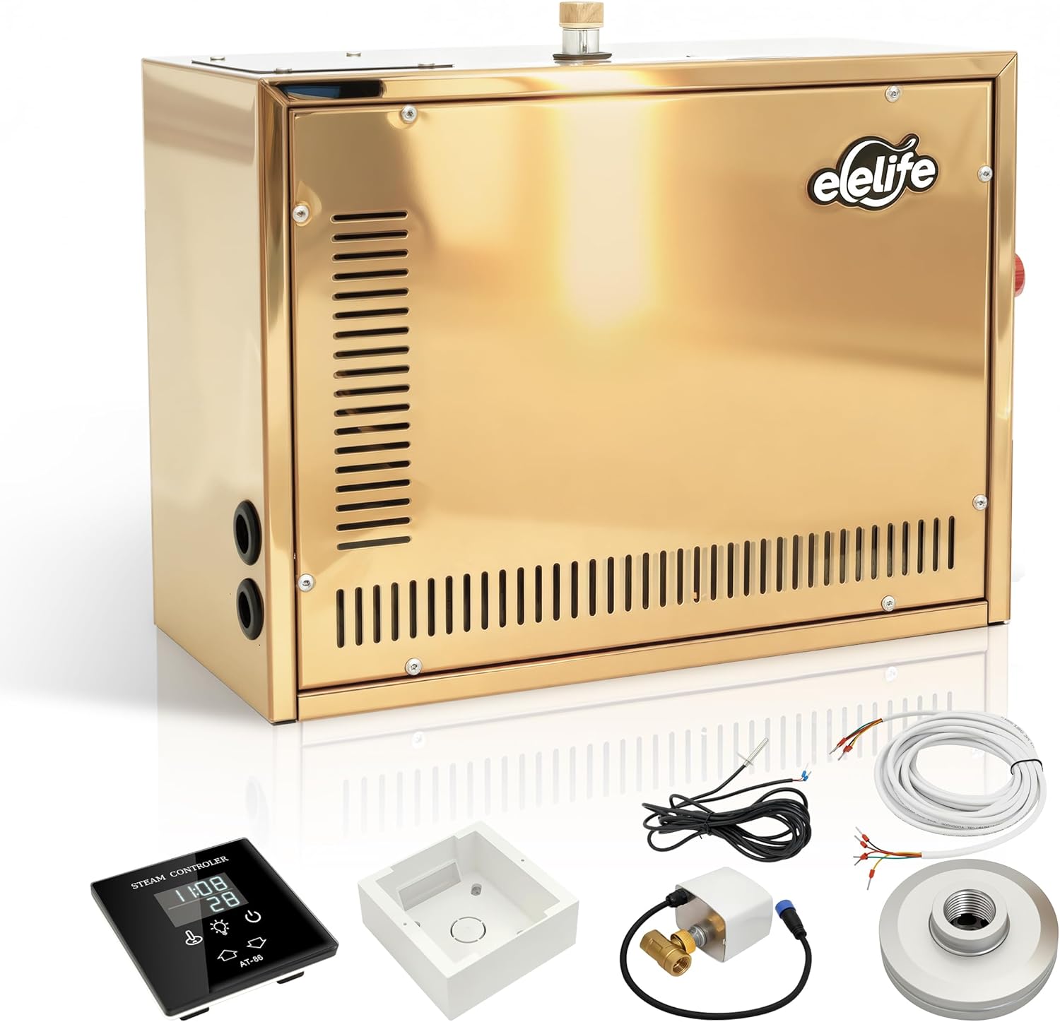 9KW Commercial Self-Draining Steam Generator Shower System Home Steam Bath Spa Generator 30 min to 12 Hours with Auto Drain 95-131℉ for Suitable Space Heating 9 m³/318 Cubic feet (Gold Top Edition)