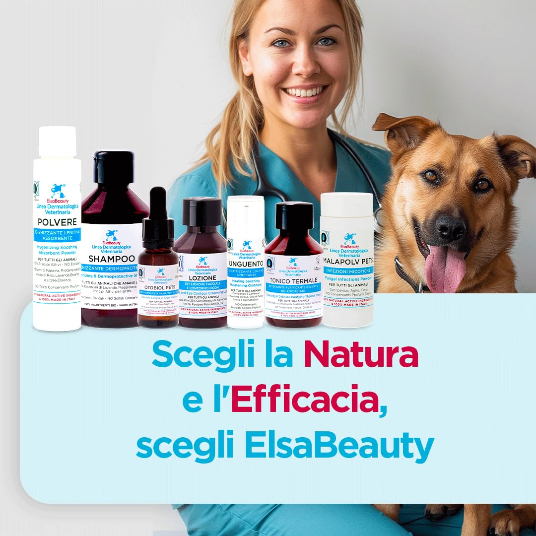 Shampoo Igienizzante Dermoprotettivo per Cani e Gatti, Cute Sensibile e Dermatite, 100% Attivi Naturali,