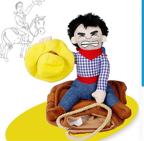 Miniatura 2 de Disfraz de vaquero de lujo para mascotas, divertido disfraz de Halloween para perro con muñeca y sombrero, disfraz de caballero ajustable para