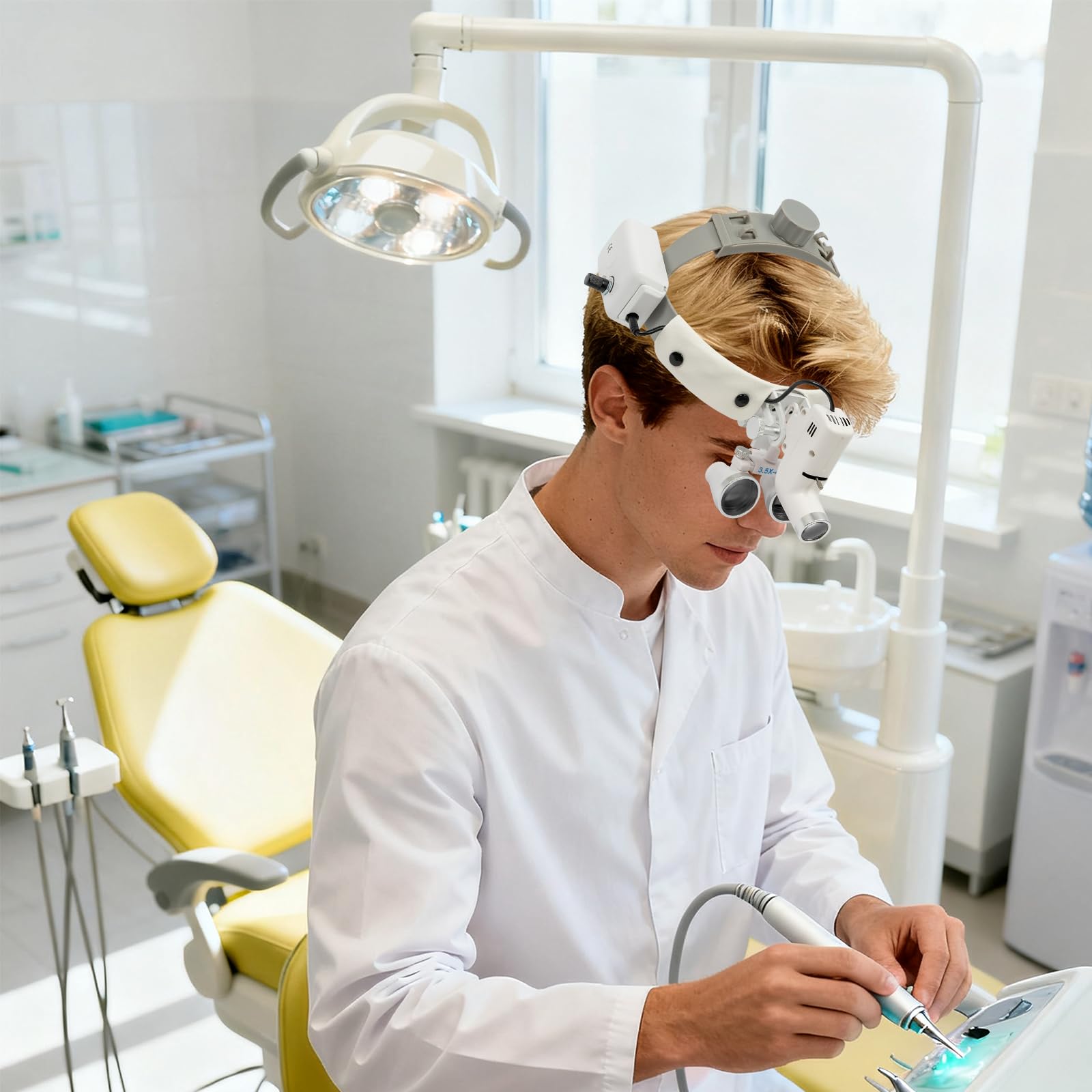 Lupenbrille Zahnarzt 5W, 3.5x420mm Binokulare Kopflupe, Einstellbarer Lampe & Pupillendistanz, Lupenbrille mit Licht für Brillenträger, Vergrößerungsbrille für Medizinische Dental Chirurgisch