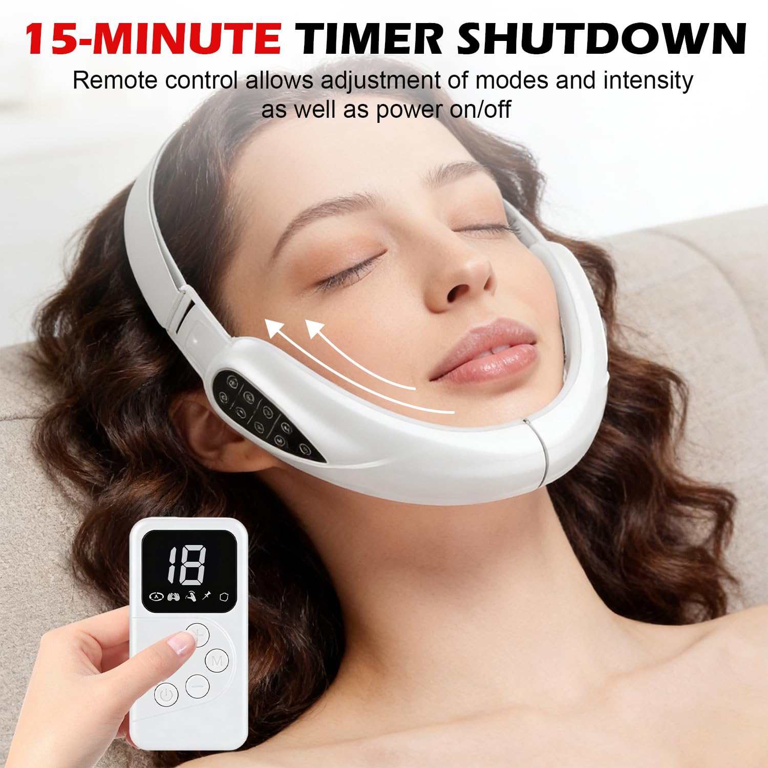 Massaggiatore elettrico V-Face Shaping, lifting & anti-rughe, doppio mento con 15 livelli di intensità, 5 EMS Mod, massaggiatore viso contro le rughe 42°C Terapia termica per contorni più stretti