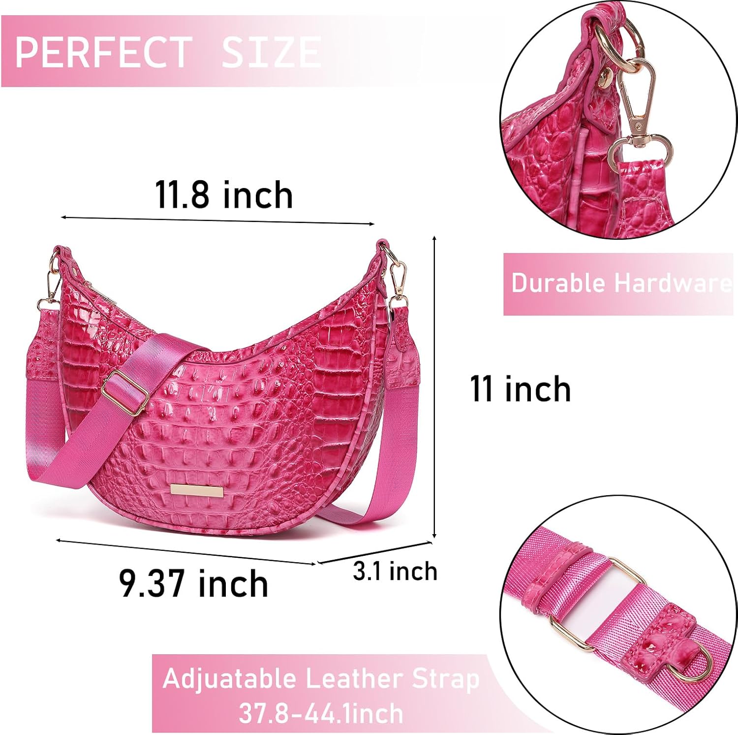 Crocodile Crossbody Hobo Bag for Women,Vintage Crescent Shoulder Purse in Vegan Leather, Soft Chic Handbag for Daily Outfits - Image 3