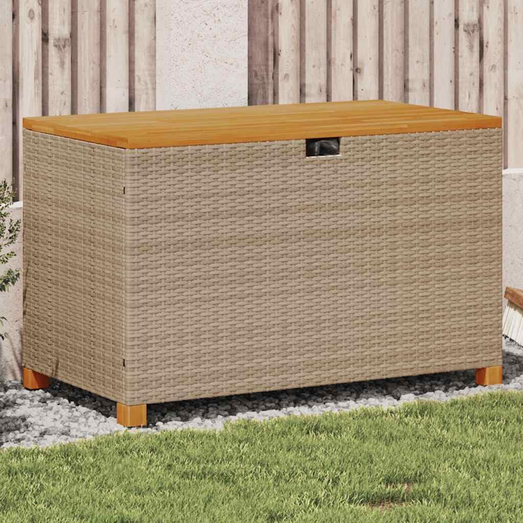 110 Gallon Outdoor Storage Box Beige 21.7 x 43.3 x 24.8 in Resin Rattan Deck Box with Gas Spring Lid, UV-Resistant Garden Bench for Patio Cushions, Pool Toys & Backyard Use