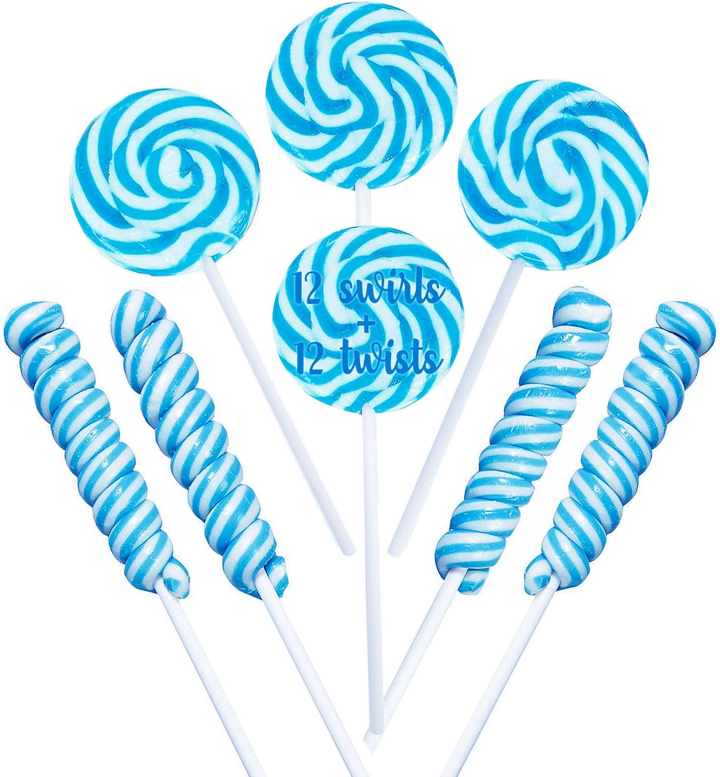 RBBZ Party Blue Swirl And Twisty Lollipops - 24 Suckers Individually Wrapped
