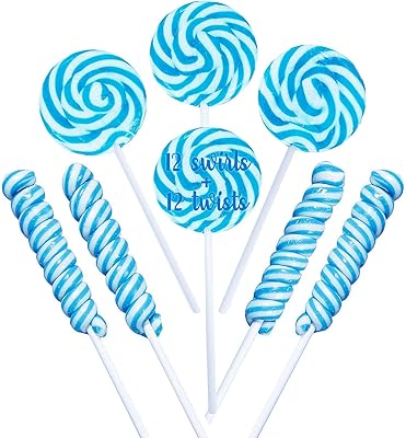 Blue Swirl And Twisty Lollipops - 24 Suckers Individually Wrapped