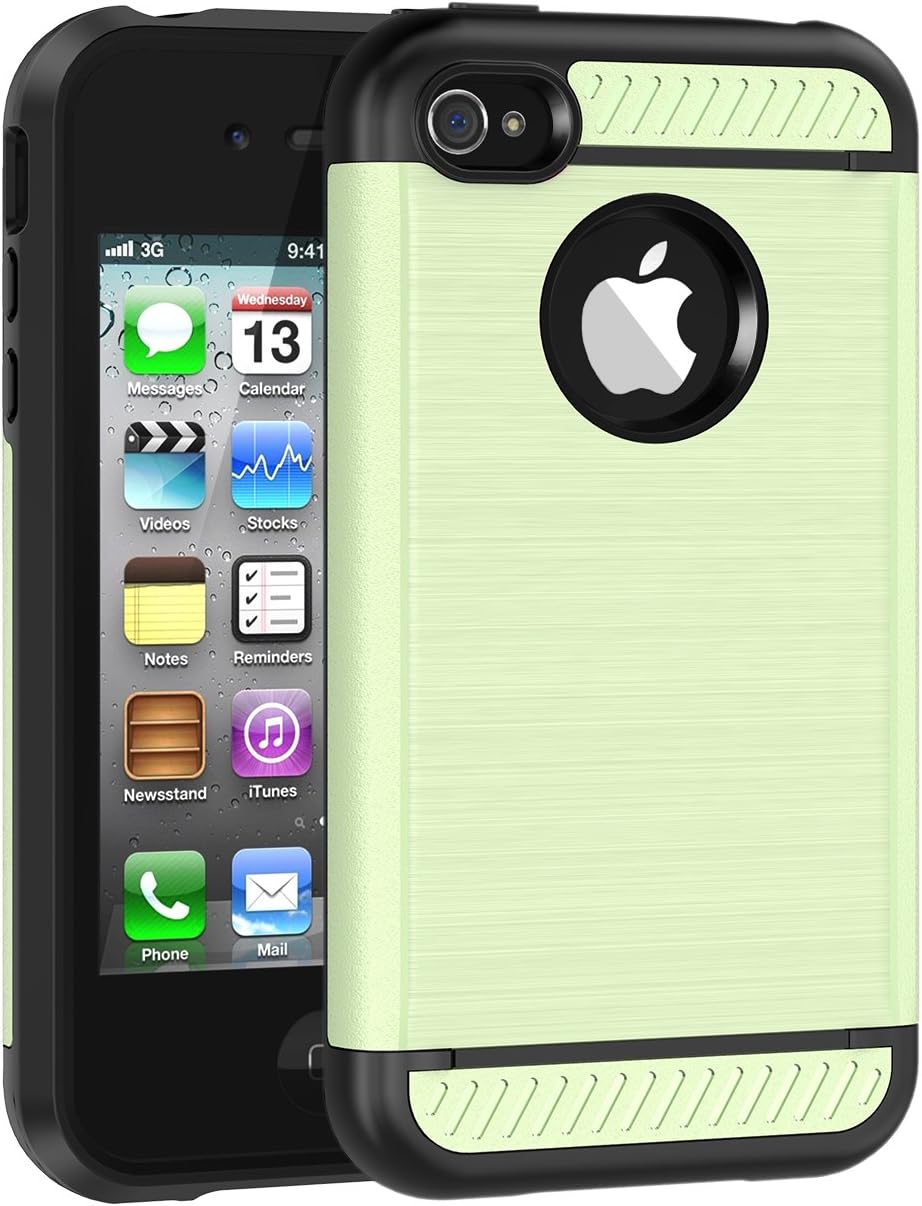 iPhone 4 Case, iPhone 4S Case, CHTech Brushed Metal Texture Series Hybrid Shockproof Protection Scratch Proof Armor Case Cover for Apple iPhone 4/4S - Green