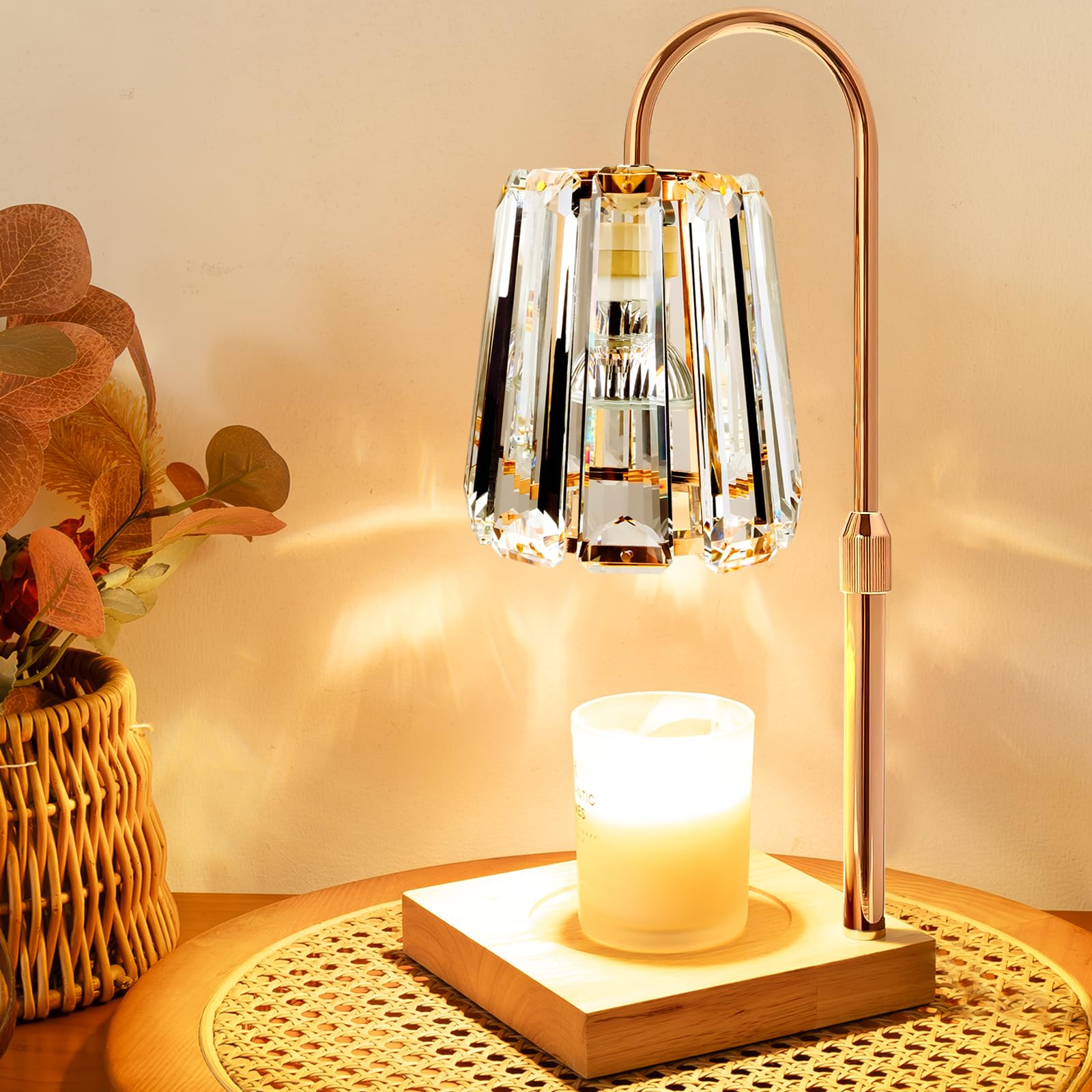 Candle Warmer Lamp with Timer - Adjustable Height Candle Warmer Dimmable Mothers Day Birthday Gifts for Women Crystal Lamp House Warming Gifts New Home Room Decor Wax Melt Warmer with 3 Bulb