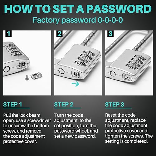 Miniatura 5 de Gisafai Candado ajustable de metal con grillete largo de metal, con combinación de 4 dígitos, con código en forma de U, 2 unidades, para exteriores,