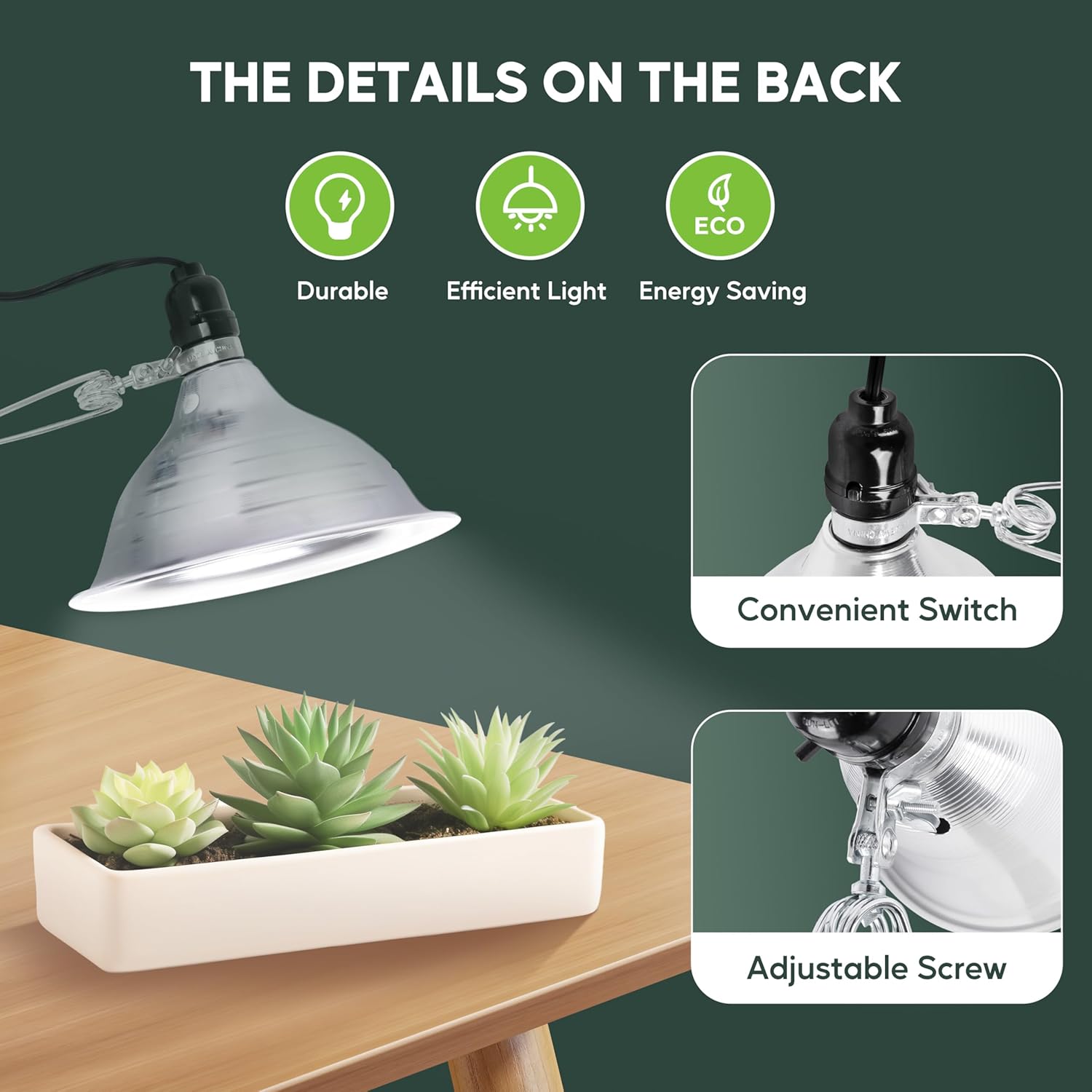 HealSmart 8.5" Clamp Light Socket, 150-Watt Maximum with 6 Feet 18/2 SPT-2 Cord, Aluminum Reflector E26 (no Bulb Included), for Reptiles and Plants Growing, 2-Pack