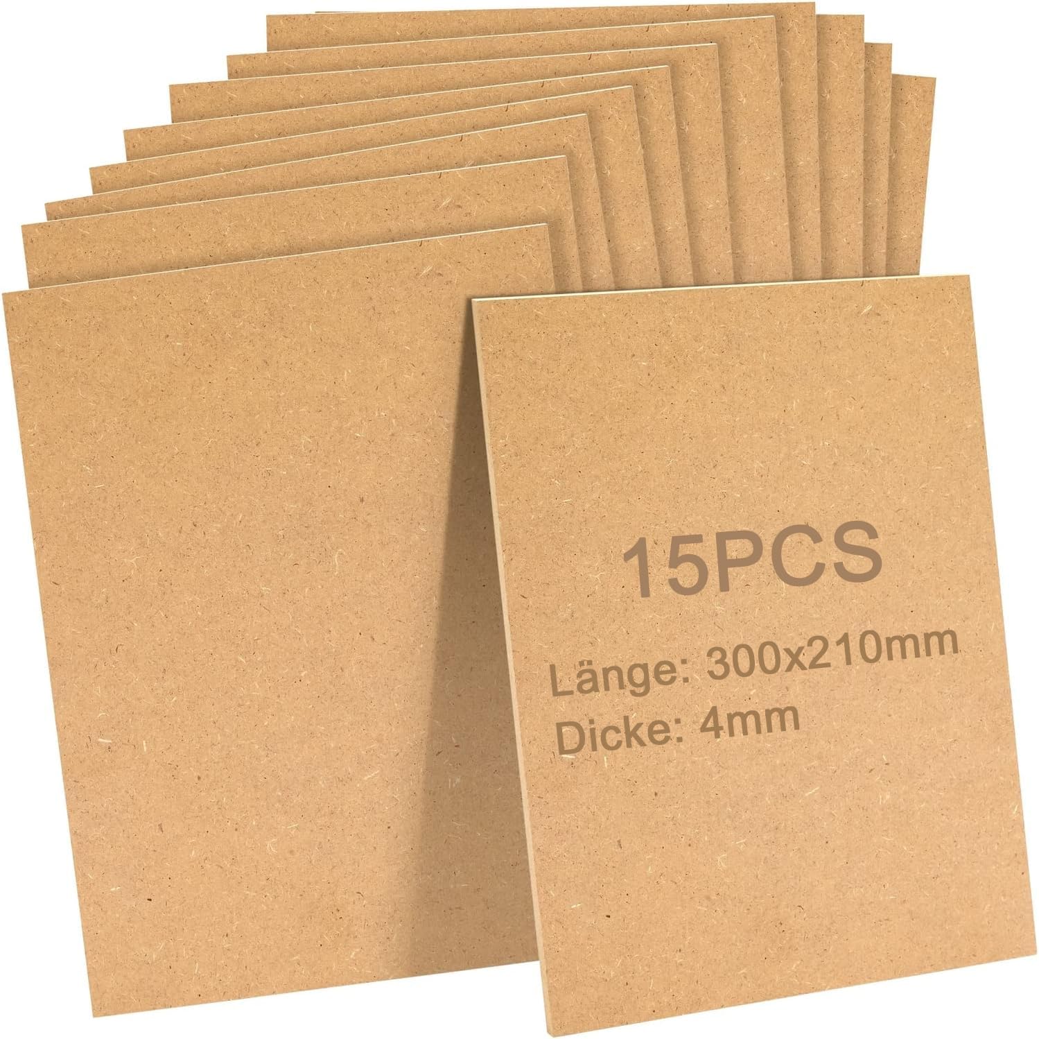 JMIATRY - Lote de 15 paneles de MDF A4, tablero de madera MDF, hoja de madera en bruto para decorar madera, recortar, grabado, 300 x 210 x 4 mm