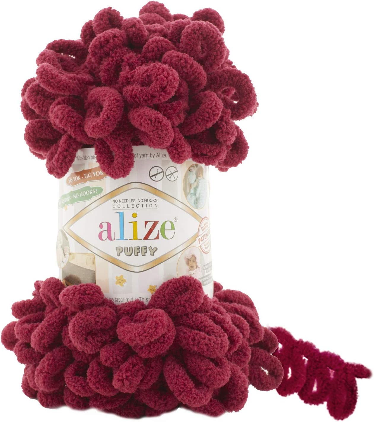 Alize Puffy Knitting Yarn 100 g, Patented Innovation, Loop Knitting without Needles, Colour: 107 Burgundy