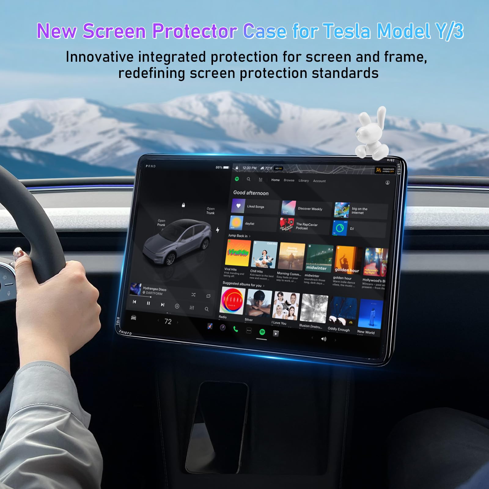 Upgrade 2-in-1 Screen Protector for Tesla Model Y (2025-2020) & Model 3 (2023-2017) Tempered Glass Screen Protector with PC Frame Designed for Tesla Model Y/3 Accessories [Anti-Scratch No Glare]