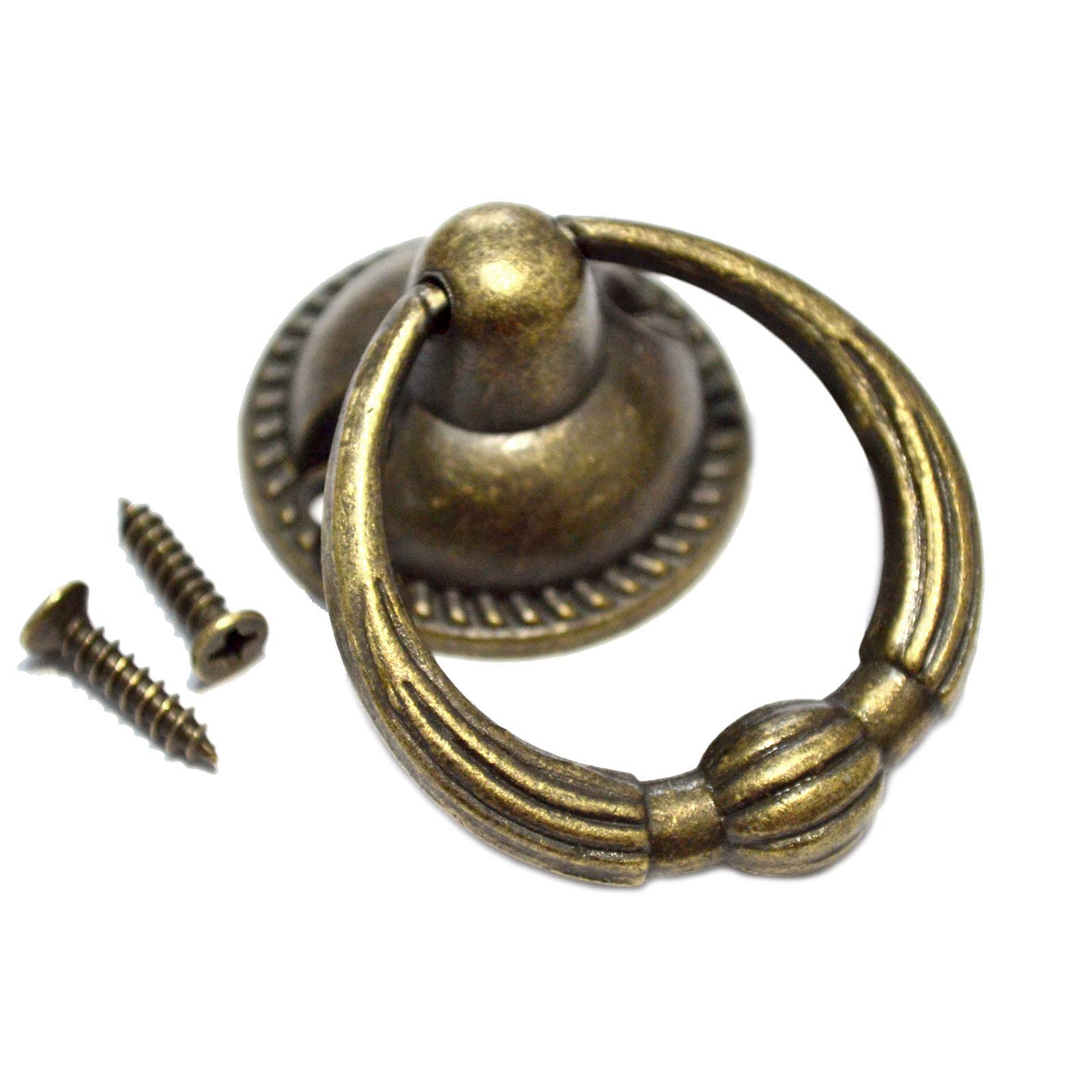 SMY 8 Sets Vintage Ring Pulls Bronze Drawer Handles Antique Knobs Decorative Hardware with Screws for Furniture Cabinet Cupboard Dresser Large Size amz74-YJX-2