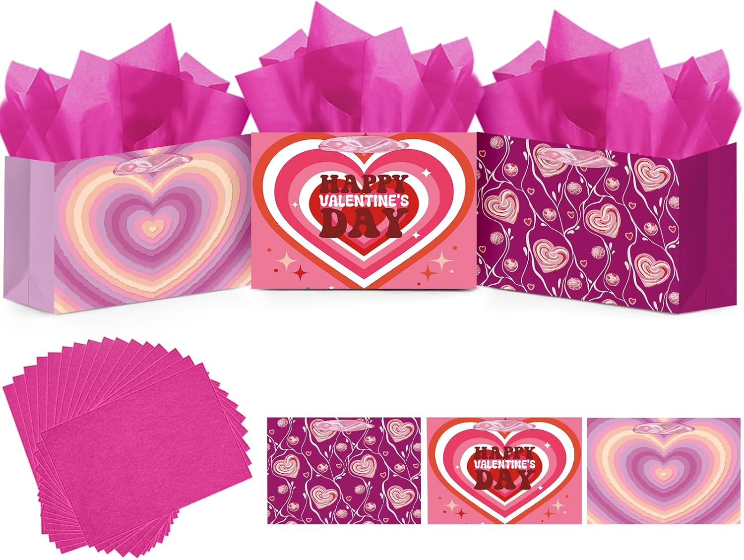 Heart Valentine Bag with Tissue Paper Wide Medium Present Wrap