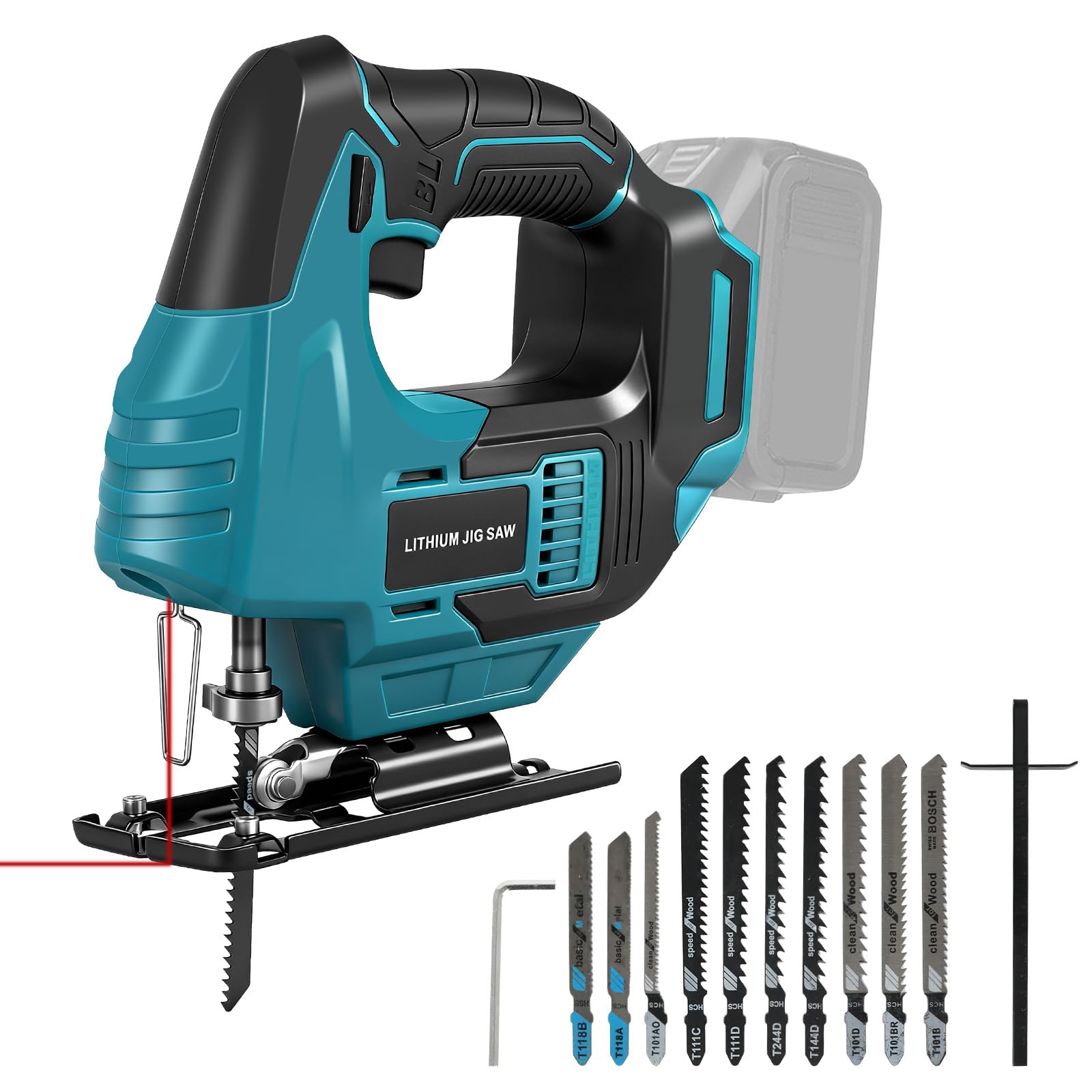 Sierra de Calar con Guía Láser para Makita 18V (sin Batería) | 450W, Sierra de Calar sin Escobillas, Inclinación 45°, Corte 55 mm, 10 Hojas y Maletín