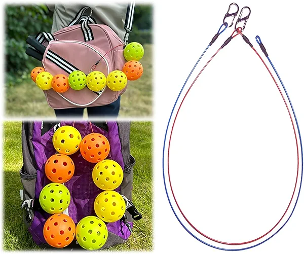 Pickleball Ball Stringer Cable Chord, Pickleball Accessories for Pickleball Storage, Pickleball Gifts for Women Men, 8-10 Official Balls fit on one Cable, 2-Pack(Blue & Red)