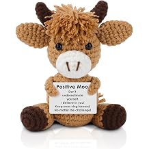 Handmade Brown Highland Cow Gifts for Women Scottish Highlander Cow, Positive Crochet Animals, Emotional Support Gift for Birthday Christmas, Ideal for Daily Encouragement & Decoration