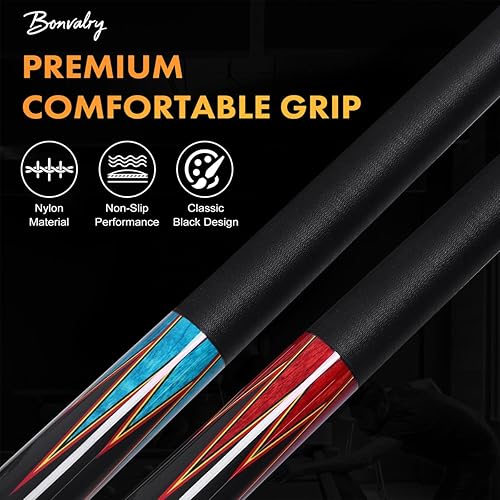 Miniatura 4 de Juego de 4 palos de taco de piscina de 58 pulgadas, eje de arce de 0.512 in, punta de calcomanías con envoltura de nailon