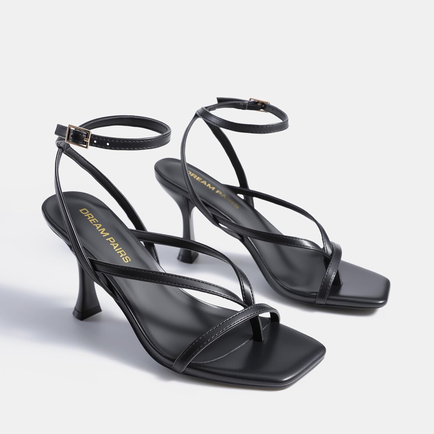 DREAM PAIRS Women's Square Heels Strappy Toe Thong Ankle Strap Sandals Shoes - Image 7