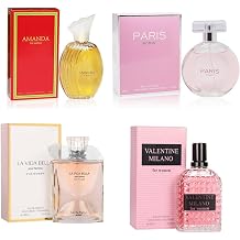 Womens 4 Pcs Amanda, La Vida Bella, Valentine Milano And Paris Eau De Parfum 13.6 oz Perfume Natural Spray Fresh Fragrance