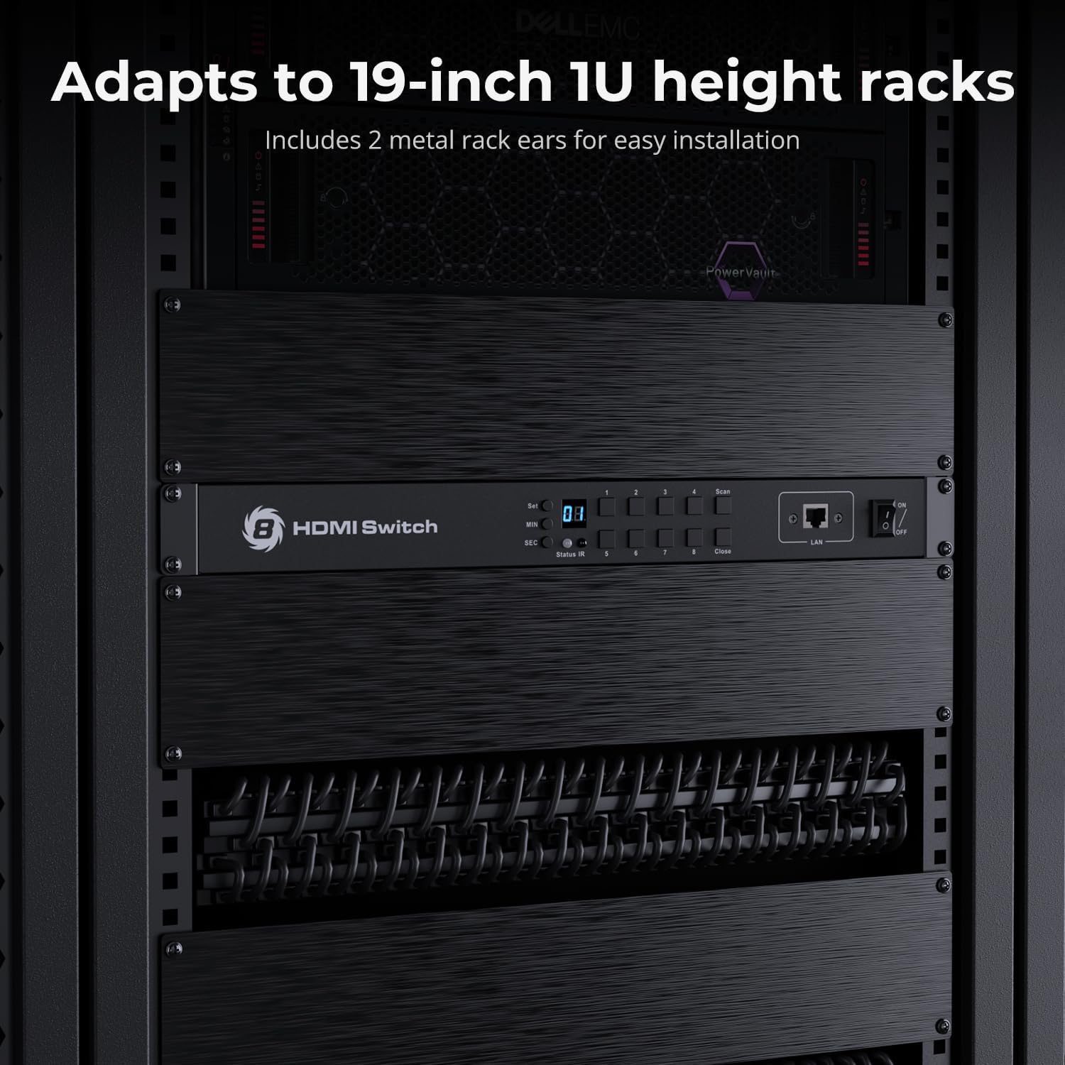 TESmart HDMI Switch mounted in a 19-inch rack