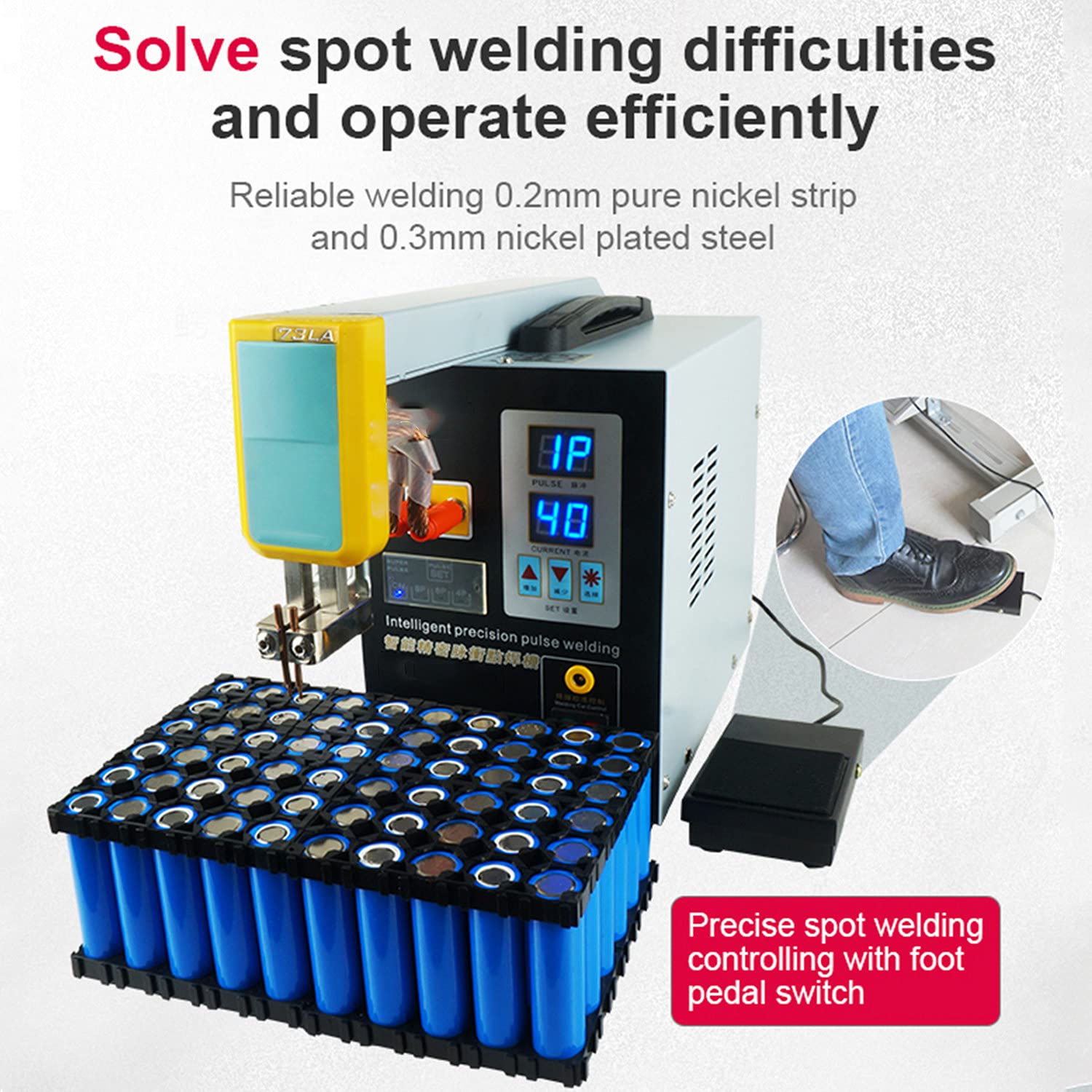 Saldatrice a Punti a Batteria, saldatrice a Punti con Testa di Saldatura Regolabile, saldatrice a Punti a Batteria per la Costruzione di pacchi batterie al Litio 18650 14500