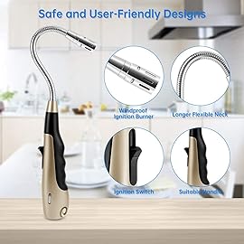 Butane Lighter with Visual Fuel Window for Kitchen Grill, Gold (No Butane)