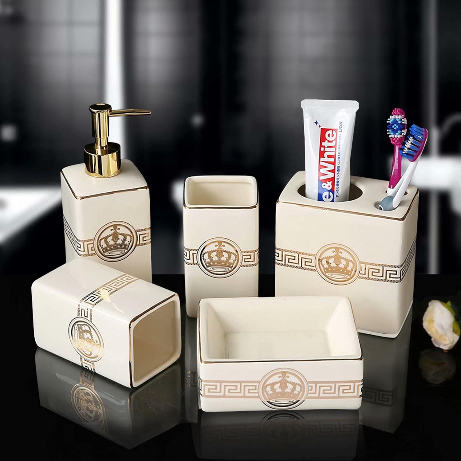 Bathroom Accessories Set, 6 Pcs Ceramic Bath Accessory