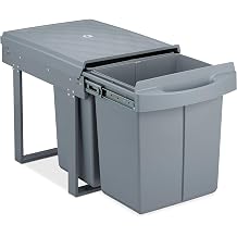 Relaxdays Built-in Waste Bin 2 Compartment 20 Volume each, Pull-out Disposal Unit, Recycling, HWD 41 x 34 x 52 cm, Grey