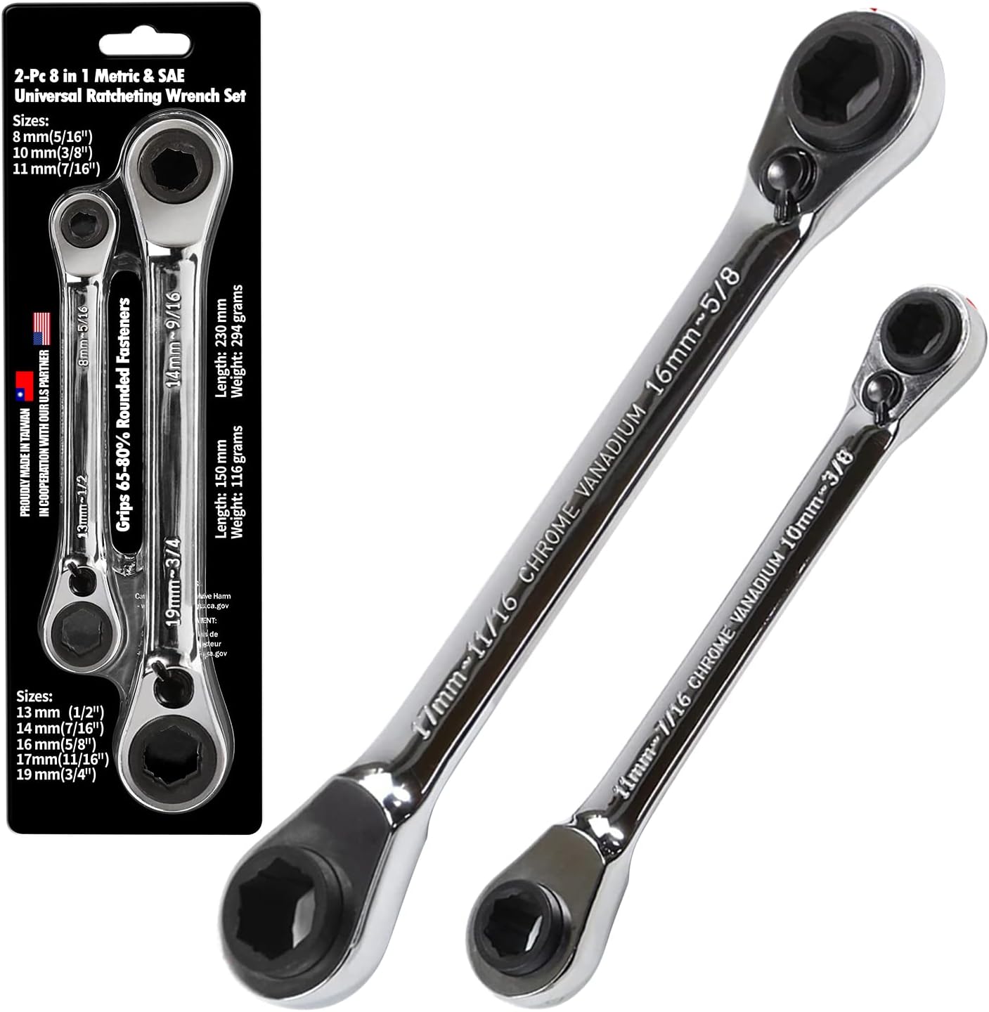 LE LEMATEC 2-Piece Ratcheting Wrench Set, Compact 8-in-1 Sizes, 72-Tooth for Efficient DIY & Pro Tasks, Long Lasting Durable Ratchet Wrenches Set For Emergency or Home Tool Kit or Toolbox (LE-RWH252)