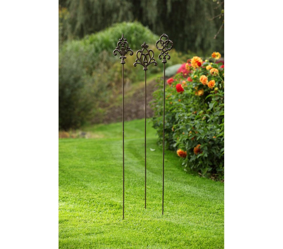 Dehner Gartenstab Ornament Speer, 6 Stück, je ca. 140 x 16 x 3.2 cm, Gusseisen, edelrostfarben