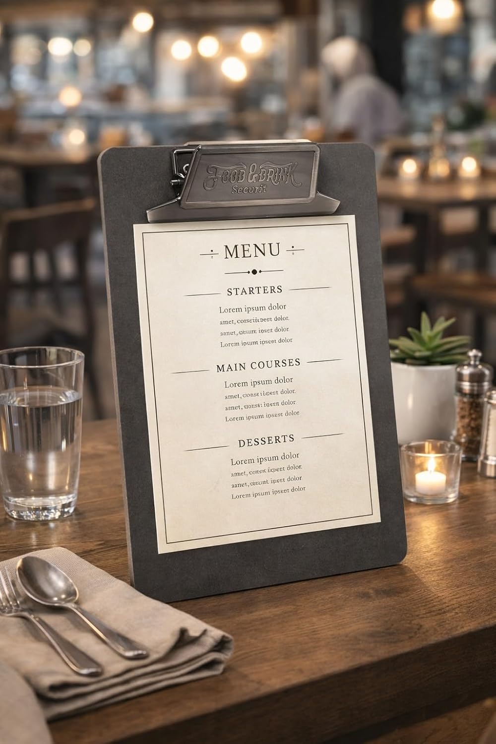 SECURIT - Metal Menu Holder - for Cafes, Restaurants, Bars - A4 Size - Clip to Keep Leaves - Grey