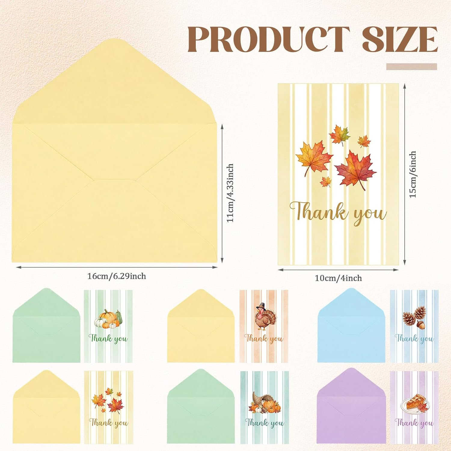 36set Thank You Cards with Envelopes Fall Thanksgiving Notes Stripe image 2