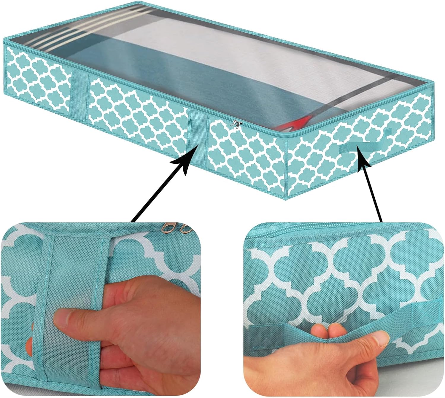 EAUSO Large Underbed Storage Bags,2 Set Under Bed Closet Containers Organizers With Handles, Window, Zippers Storage Bins For Blanket, Comforter, Bedding, Clothes,Pillows,Sheets90L(Blue)