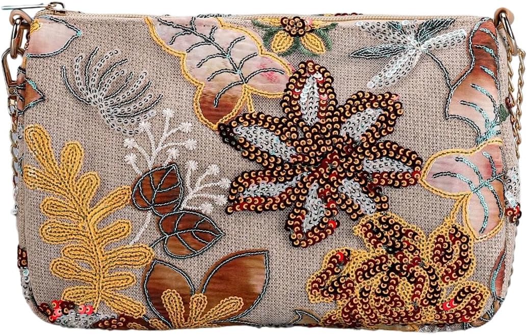 QWINEE Women's Sequin Floral Embroidery Evening Beaded Clutch Bags Elegant Mini Crossbody Purses Wedding Party Bag
