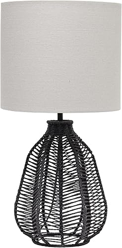 Elegant Designs LT2106-BLK - Lámpara de mesa de noche de 21 pulgadas de alto estilo bohemio inspirado en la costa, estilo rústico de ratán con