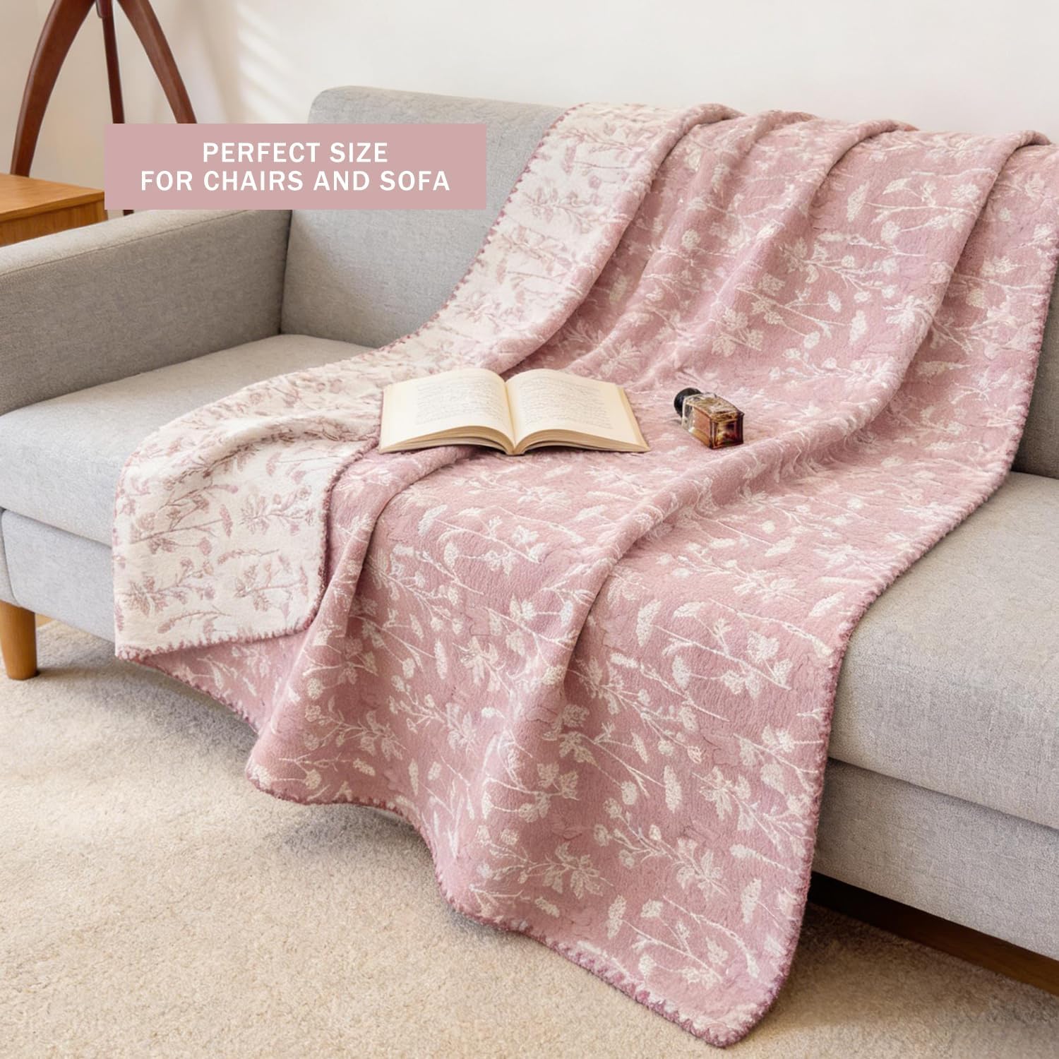 SANACYNA Cotton Muslin Quilt King Size Floral and Leaves, Lightweight Breathable Reversible Bedspread Coverlet, Soft Farmhouse Bedding for All Season Bed Couch Sofa (Leaves Pink, King 90" X 104")