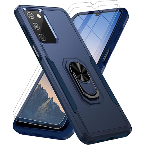 for Samsung Galaxy A03S Phone Case [15 FT Military-Grade Drop Protection], Samsung A03S Case with 2X Tempered Glass Screen Protector, Shockproof Kickstand Phone Case for Samsung Galaxy A03S (Blue)