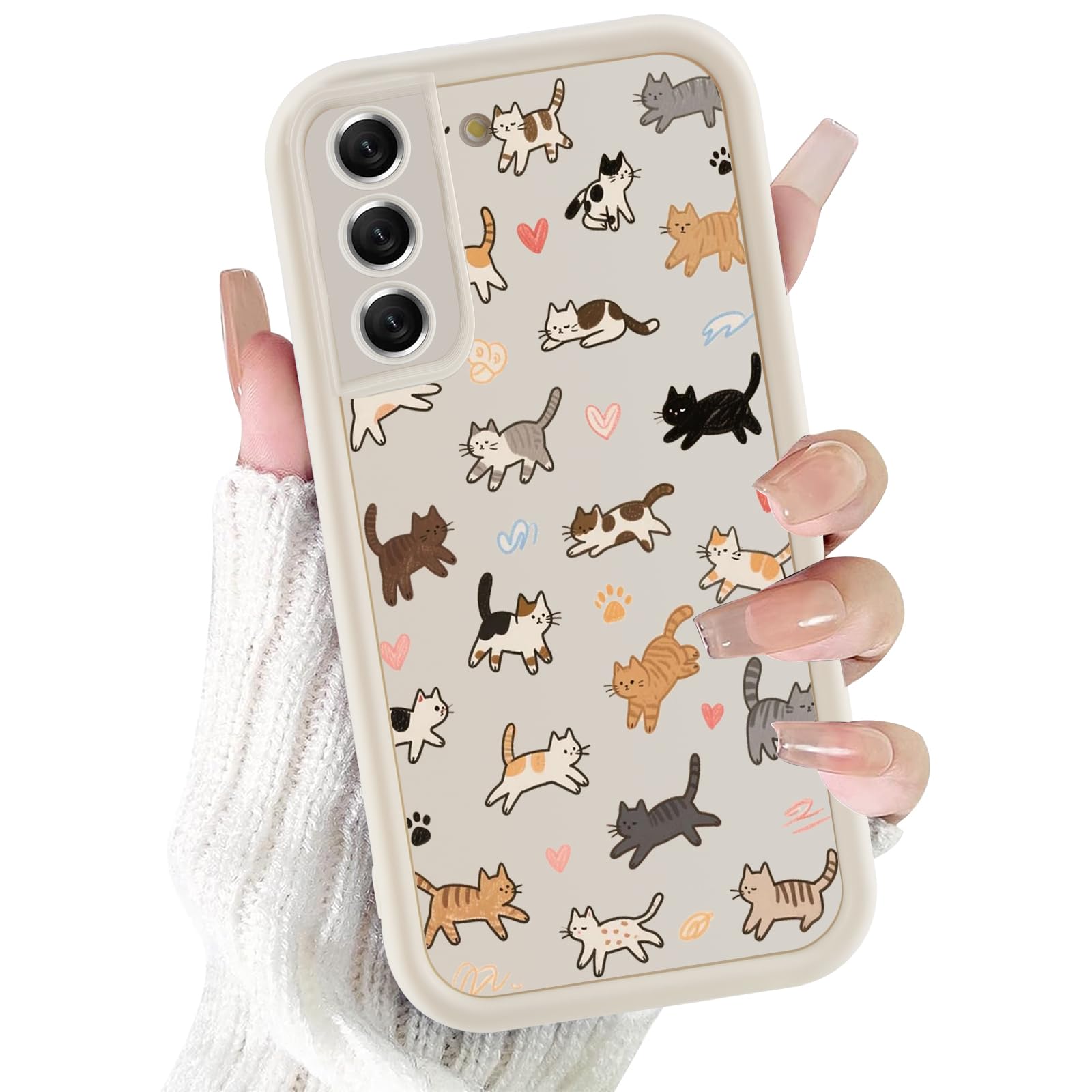 Cute Phone Case for Samsung Galaxy S21 FE 5G 6.4", Aesthetic Heart Cat Pattern Cartoon Design Girls Women Cover, Cartoon Fashion Soft Slim TPU, Silicone Funda Protective for Samsung S21 FE 5G Samsung Galaxy S21 FE 5G Heart Cat