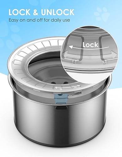 Miniatura 6 de Cuenco de agua grande de 1 galón para perro, sin derrames, tapa antiexcavación y parte inferior de goma: cuenco para perro a prueba de derrames, Gris