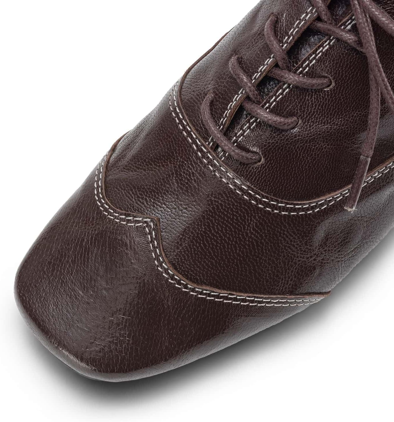 TinaCus Women's Baroque Oxfords Handmade Genuine Leather Retro Square Toe Lace-up Flats