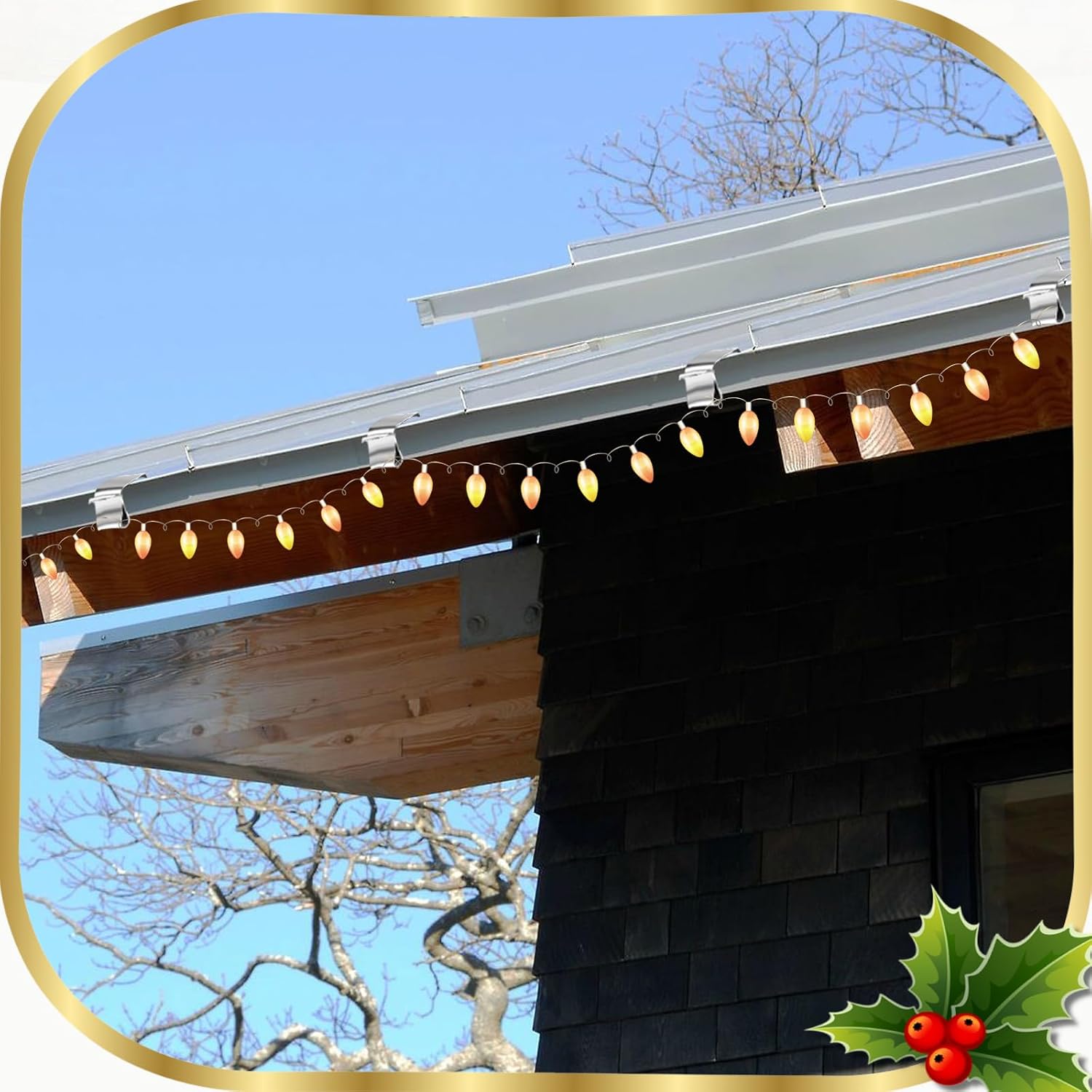 100 PCS Christmas Gutter Hooks - Galvanized Outdoor Clips for Hanging Lights - Durable Roof Hooks, Xmas Light Hangers, Seasonal Lighting Accessories for Kitchen Garden